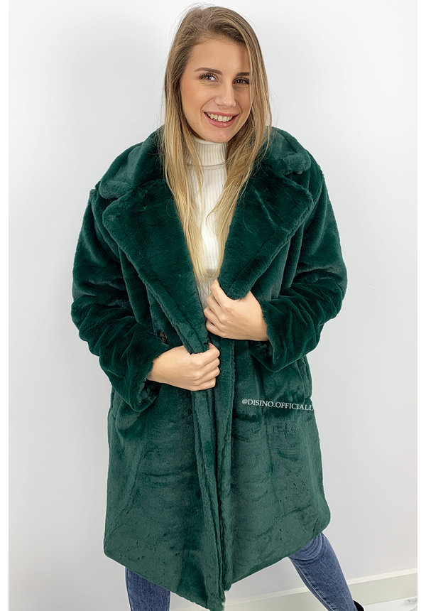 PETROL GREEN - 'FLUFFY DIVA' - SOFT FAUX FUR COAT