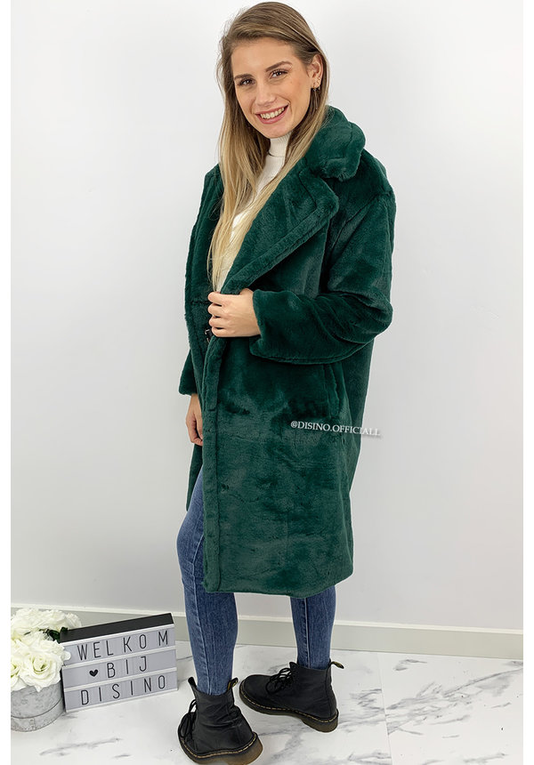 PETROL GREEN - 'FLUFFY DIVA' - SOFT FAUX FUR COAT