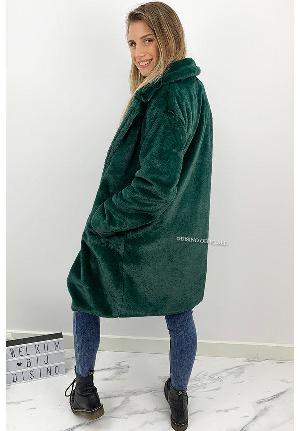 PETROL GREEN - 'FLUFFY DIVA' - SOFT FAUX FUR COAT