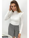 WHITE - 'LISETTE' - RIBBED RUFFLE TOP