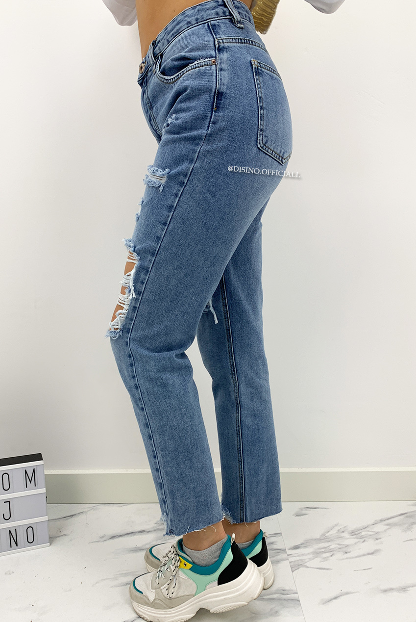 QUEEN HEART JEANS - BLUE - DESTROYED 
