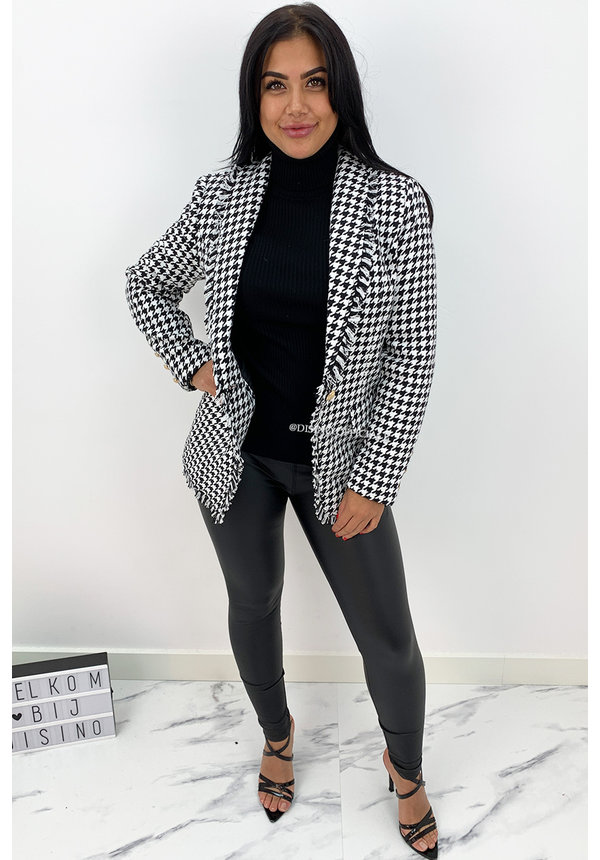 BLACK - 'CECILIA SHORT' - PREMIUM QUALITY CHECKERED COAT