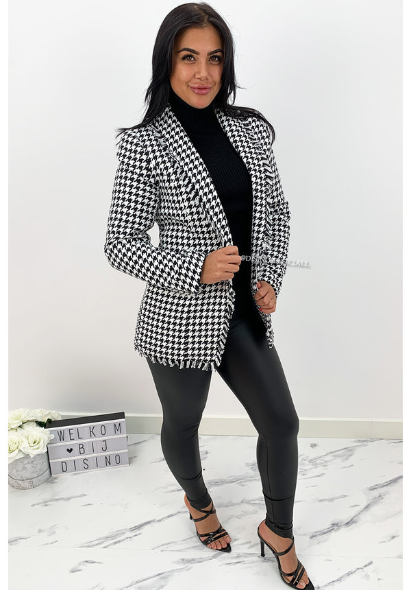 BLACK - 'CECILIA SHORT' - PREMIUM QUALITY CHECKERED COAT