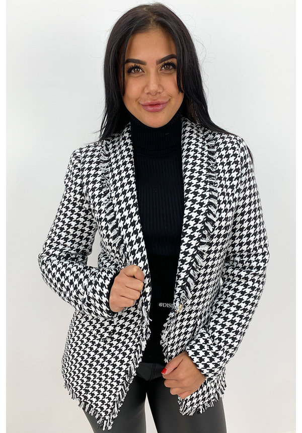 BLACK - 'CECILIA SHORT' - PREMIUM QUALITY CHECKERED COAT