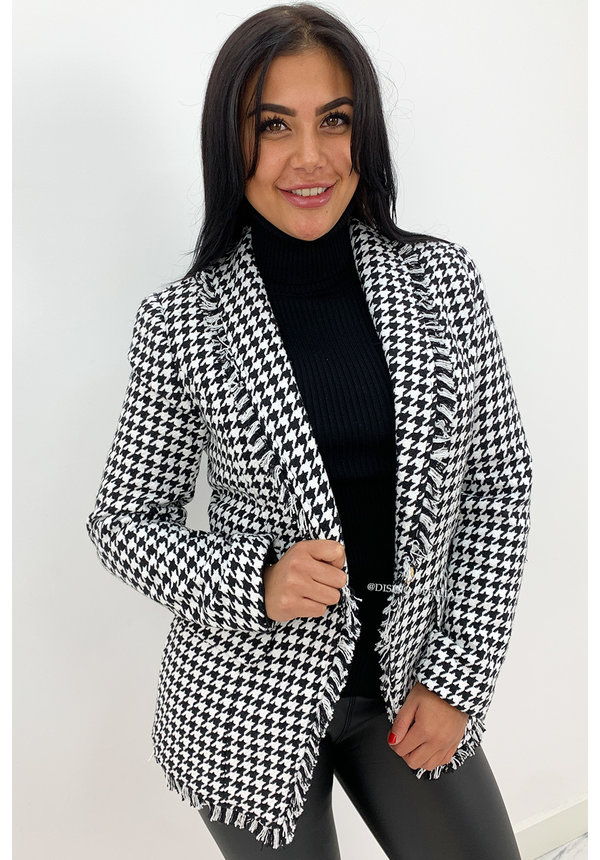 BLACK - 'CECILIA SHORT' - PREMIUM QUALITY CHECKERED COAT