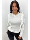 WHITE - 'MILOU' - RIBBED RUFFLE TOP