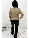 BEIGE - 'MILOU' - RIBBED RUFFLE TOP