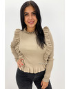 BEIGE - 'MILOU' - RIBBED RUFFLE TOP