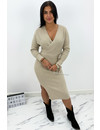 BEIGE - 'ZIVA' - PREMIUM QUALITY V DRESS