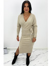 BEIGE - 'ZIVA' - PREMIUM QUALITY V DRESS