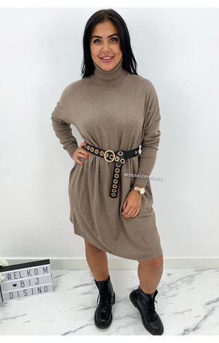 BEIGE - 'CAIA' - SOFT TOUCH COMFY COL DRESS 
