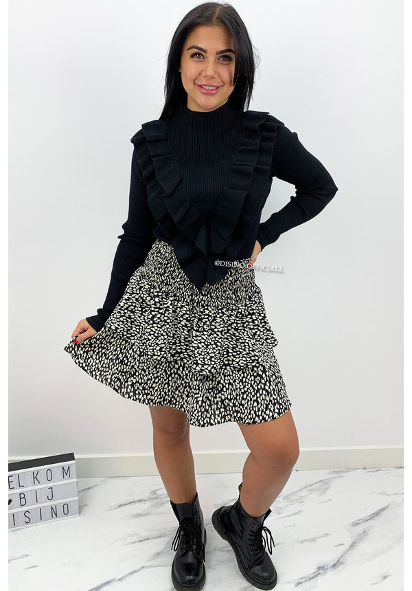 BLACK - 'RICHELLA SKIRT' - LEOPARD PRINT LAYERED RUFFLE SKIRT