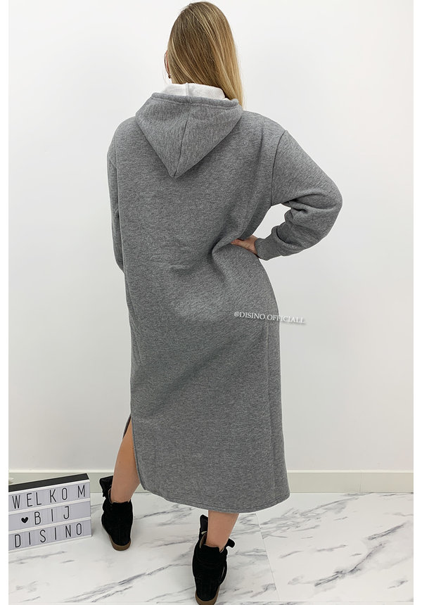 GREY - 'ELENA MAXI' - COMFY LONG MAXI HOODIE