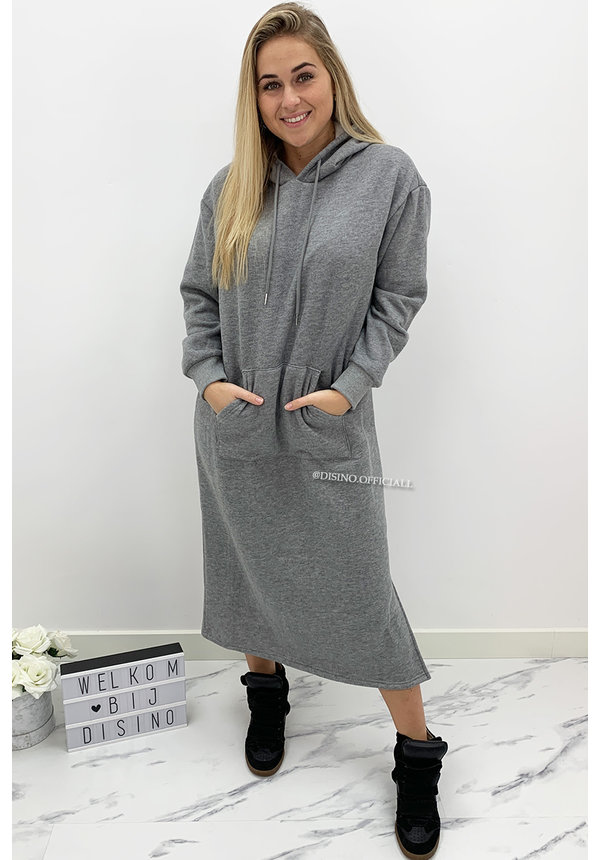 GREY - 'ELENA MAXI' - COMFY LONG MAXI HOODIE