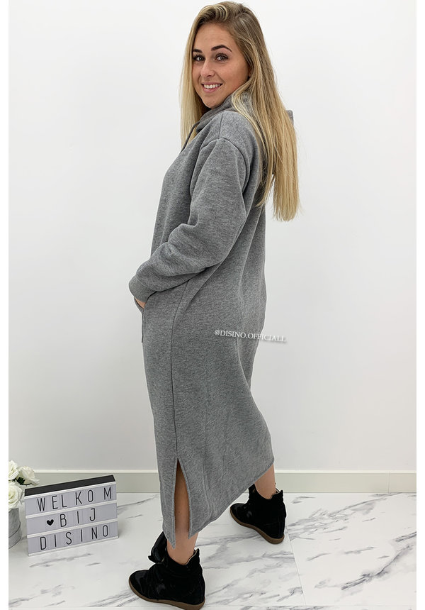 GREY - 'ELENA MAXI' - COMFY LONG MAXI HOODIE