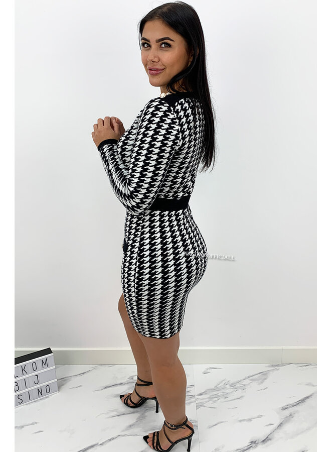 BLACK - 'DAVINA' - INSPIRED PRINT GOLD BUTTON DRESS