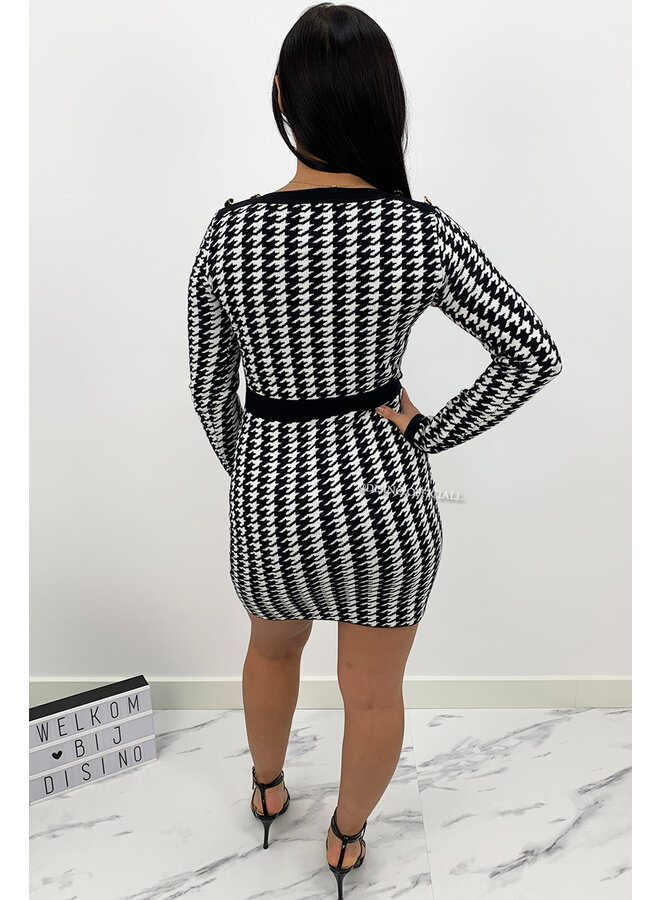 BLACK - 'DAVINA' - INSPIRED PRINT GOLD BUTTON DRESS