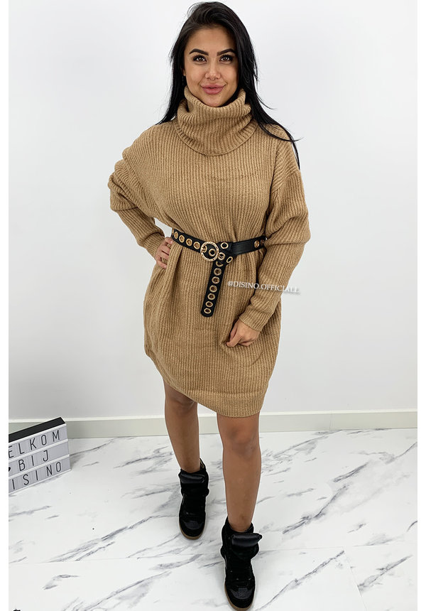 CAMEL - 'VERONICA' - PREMIUM QUALITY OVERSIZED COL DRESS