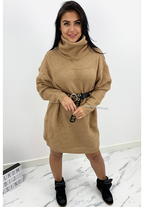 CAMEL - 'VERONICA' - PREMIUM QUALITY OVERSIZED COL DRESS