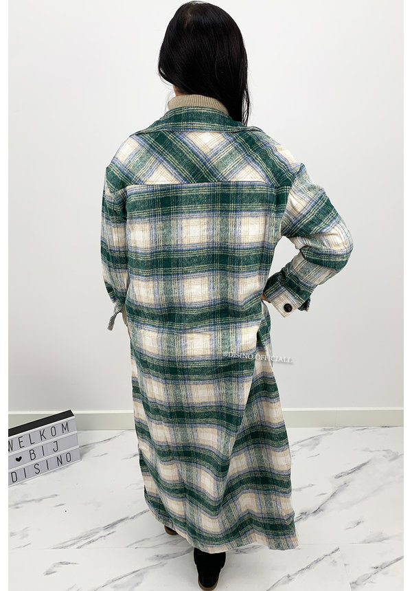 GREEN - 'SIEN MAXI' - OVERSIZED FLANNEL MAXI BLOUSE