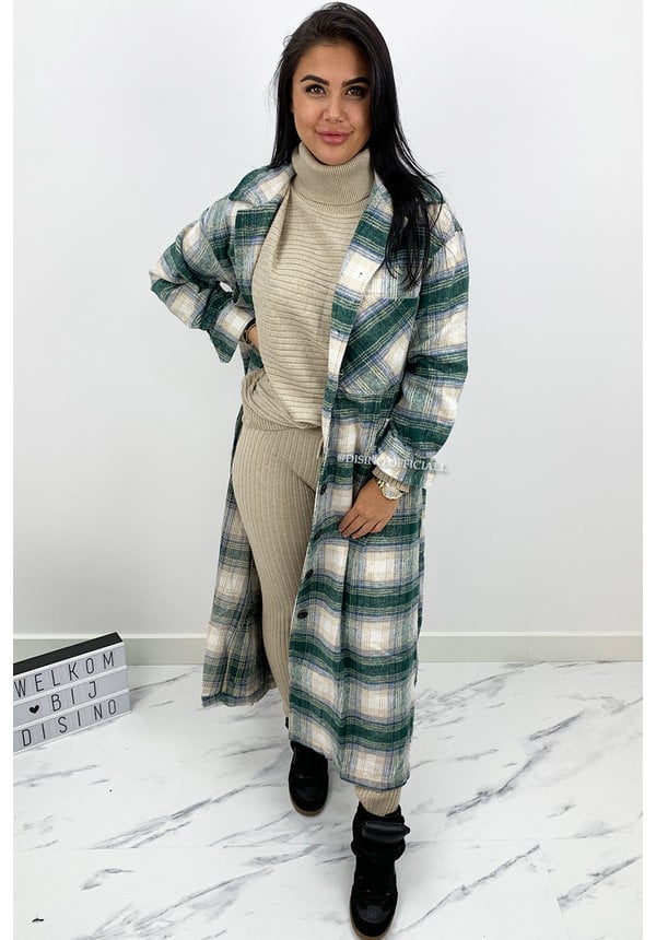 GREEN - 'SIEN MAXI' - OVERSIZED FLANNEL MAXI BLOUSE