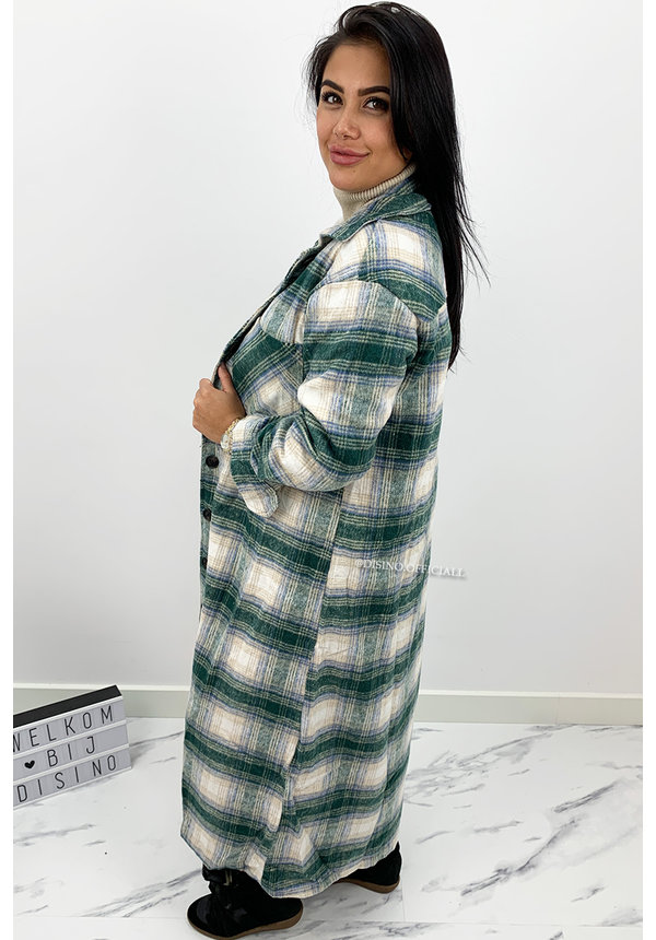 GREEN - 'SIEN MAXI' - OVERSIZED FLANNEL MAXI BLOUSE