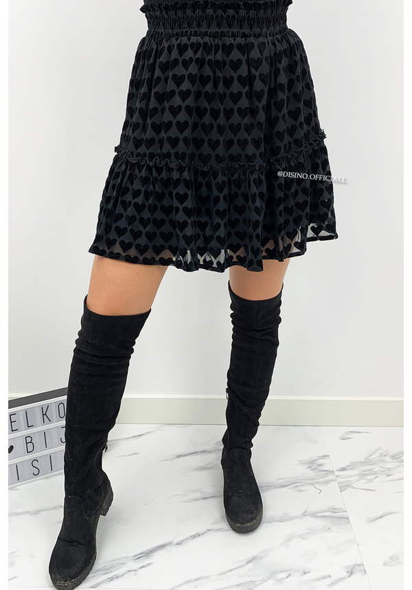 BLACK - 'MIYA SKIRT' - PREMIUM QUALITY VELVET HEARTS SKIRT