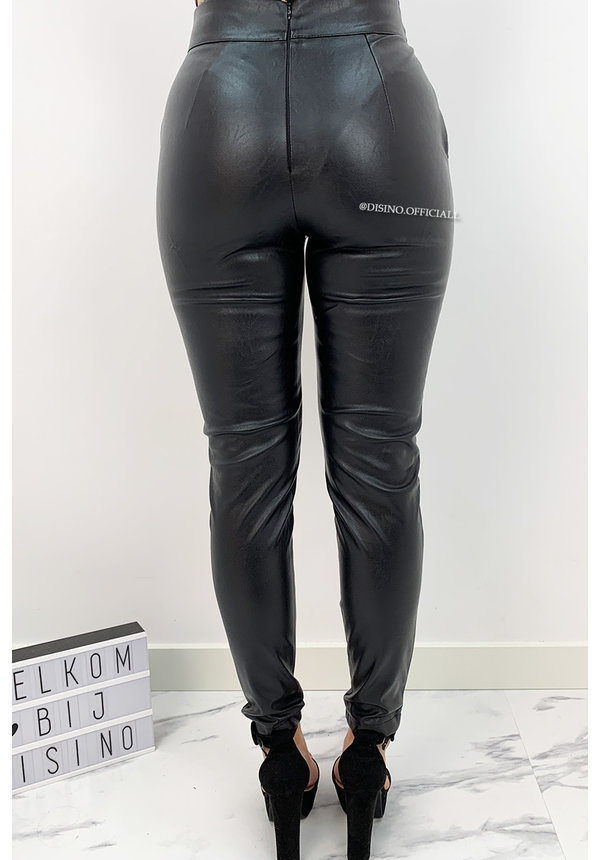 BLACK - 'LEATHER CHRISSY' - CROSS OVER HIGH WAIST PANTS