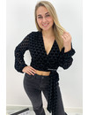 BLACK - 'MIYA BLOUSE' - PREMIUM QUALITY VELVET HEARTS WRAP BLOUSE