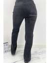 QUEEN HEART JEANS - BLACK DENIM - SUPER STRETCH STRAIGHT JEANS SIDE SPLIT - 838