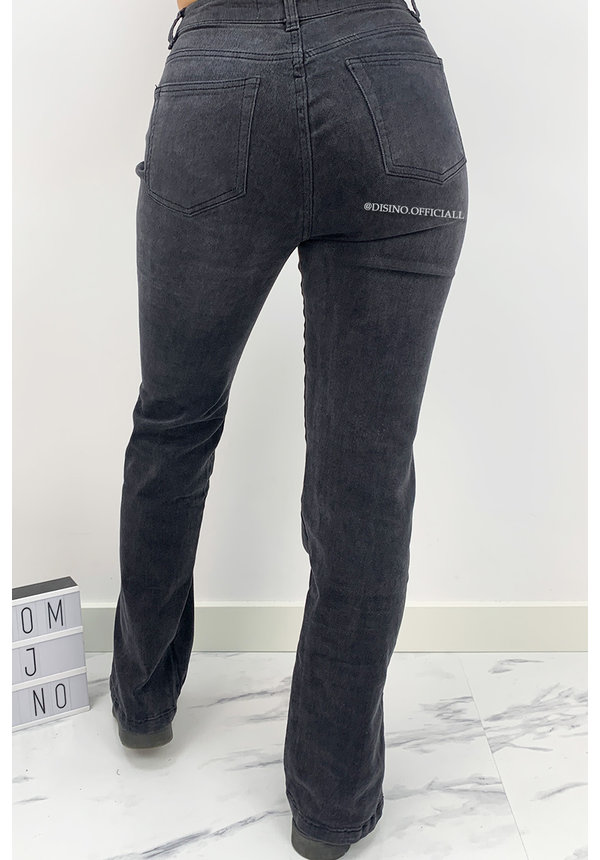 QUEEN HEART JEANS - BLACK DENIM - SUPER STRETCH STRAIGHT JEANS SIDE SPLIT - 838