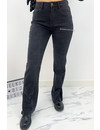 QUEEN HEART JEANS - BLACK DENIM - SUPER STRETCH STRAIGHT JEANS SIDE SPLIT - 838