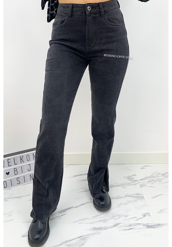 QUEEN HEART JEANS - BLACK DENIM - SUPER STRETCH STRAIGHT JEANS SIDE SPLIT - 838