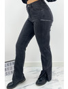 QUEEN HEART JEANS - BLACK DENIM - SUPER STRETCH STRAIGHT JEANS SIDE SPLIT - 838