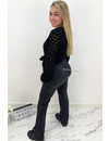 QUEEN HEART JEANS - BLACK DENIM - SUPER STRETCH STRAIGHT JEANS SIDE SPLIT - 838