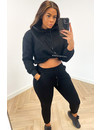 BLACK - 'LENORA' - CROPPED JOGGER SET