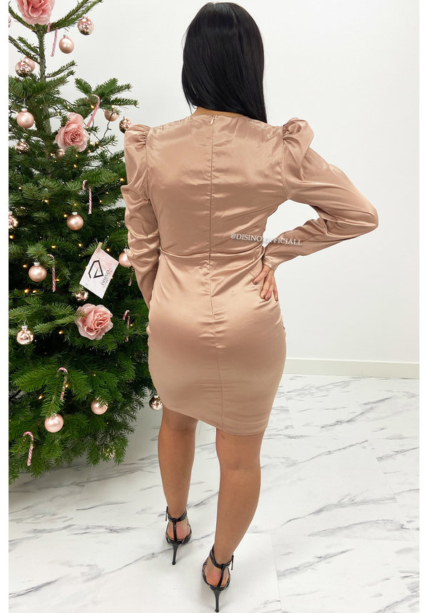 NUDE - 'AMBER' - SATIN LONG SLEEVE DRESS