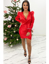 RED - 'AMBER' - SATIN LONG SLEEVE DRESS