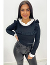 BLACK - 'BRYNN' - RIBBED RUFFLE TOP WITH COLLAR