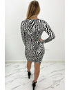 WHITE - 'MONICA' - LAYERED ZEBRA PRINT LONG SLEEVE DRESS