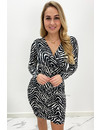 BLACK - 'MONICA' - LAYERED ZEBRA PRINT LONG SLEEVE DRESS