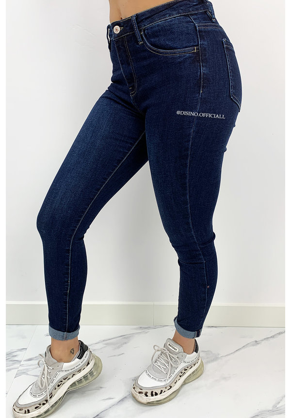 QUEEN HEARTS JEANS -DARK BLUE - PERFECT SKINNY ROLL UP - 9310