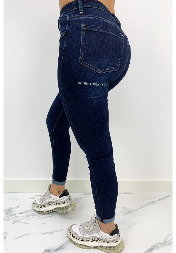 QUEEN HEARTS JEANS -DARK BLUE - PERFECT SKINNY ROLL UP - 9310