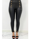 BLACK - 'BETTY' - HIGH WAIST GOLD BUTTON LEATHER PANTS