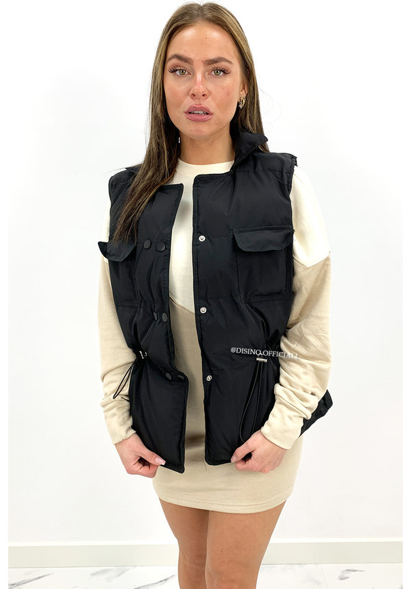 BLACK - 'AMILA' - LIGHT WEIGHT CARGO PUFFER BODYWARMER