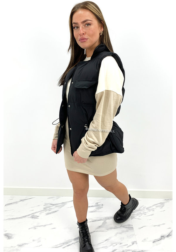 BLACK - 'AMILA' - LIGHT WEIGHT CARGO PUFFER BODYWARMER