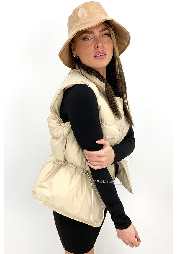 BEIGE - 'AMILA' - LIGHT WEIGHT CARGO PUFFER BODYWARMER