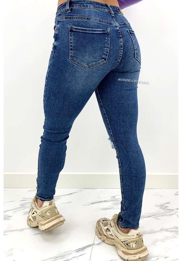 QUEEN HEARTS JEANS - BLUE - HIGH WAIST SKINNY DESTROYED - 692