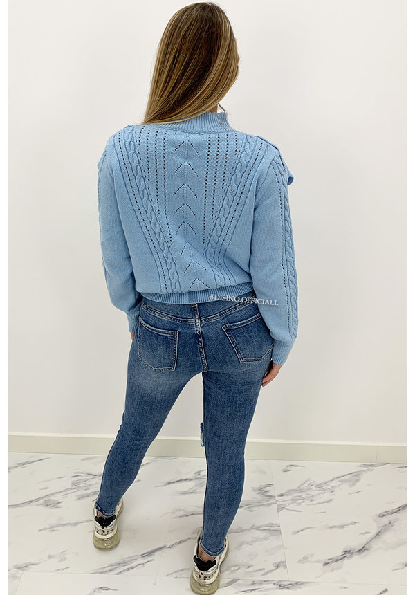 LIGHT BLUE - 'LIVIA V2' - PREMIUM QUALITY KNITTED RUFFLE SWEATER