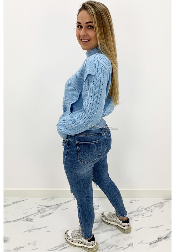 LIGHT BLUE - 'LIVIA V2' - PREMIUM QUALITY KNITTED RUFFLE SWEATER